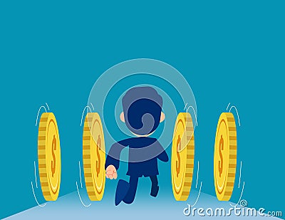 Businessman run forward with coins. Business investor vector concept Vector Illustration