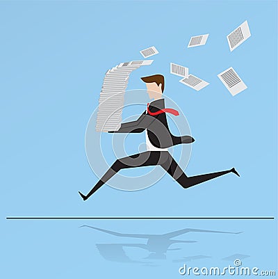 Businessman run holding a lot pile of paper Vector Illustration