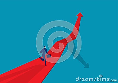 Businessman runing on the arrow red . go to target business success Vector Illustration