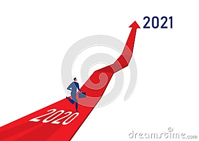 Businessman runing on the arrow red for go to target 2021 cocept vector Vector Illustration