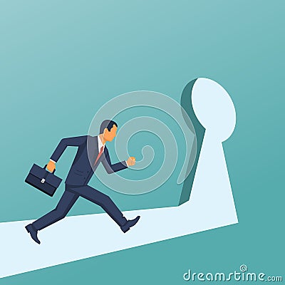 Businessman runing into the keyhole Vector Illustration