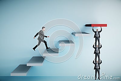Businessman runing on stairs to success Stock Photo