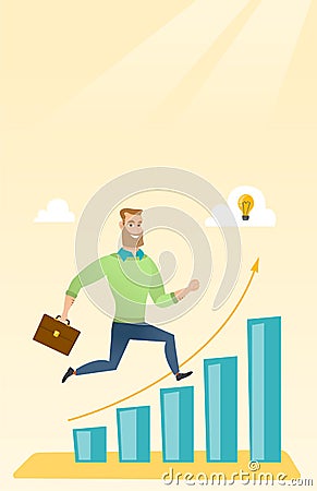 Businessman running along the growth graph. Vector Illustration