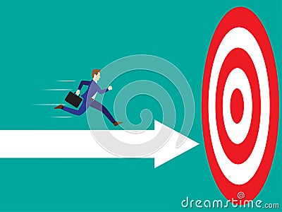 Businessman Running On Arrow To The Target Stock Photo