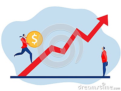 businessman running on arrow up go to the success, leader on grossing arrow. Vector Illustration
