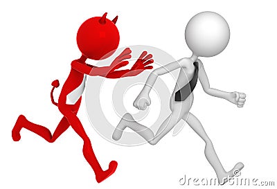 Businessman running away from Businessdevil Stock Photo