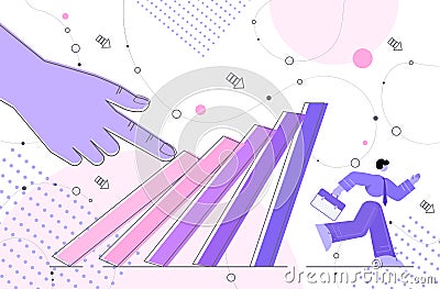 businessman running away from falling domino effect crisis management chain reaction finance intervention concept Vector Illustration
