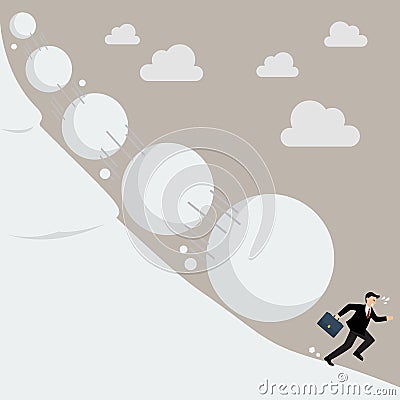 Businessman running away from snowball effect Vector Illustration