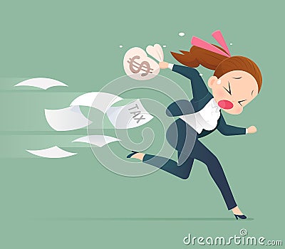 Businessman running away from tax Cartoon Illustration