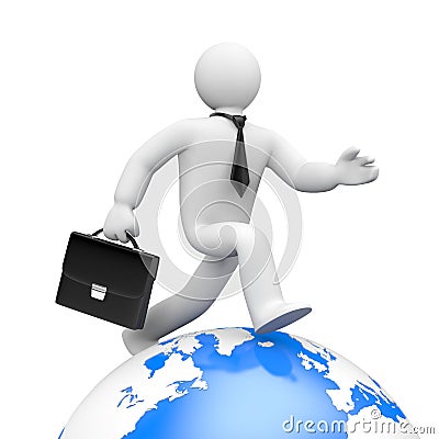 Businessman running. Business for the world. 3d people collection Cartoon Illustration