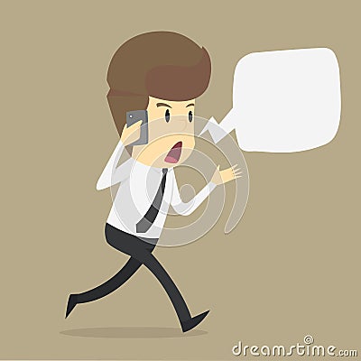 Businessman running and carrying a phone Vector Illustration