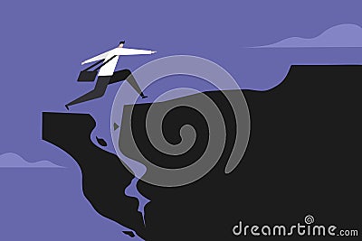 A businessman running across a falling cliff Vector Illustration