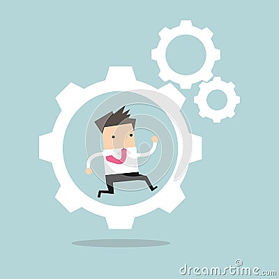 Businessman is running in the cogwheel machine Vector Illustration