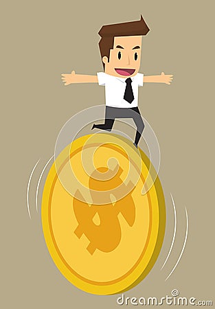 Businessman running on the coin, the financial risk Vector Illustration