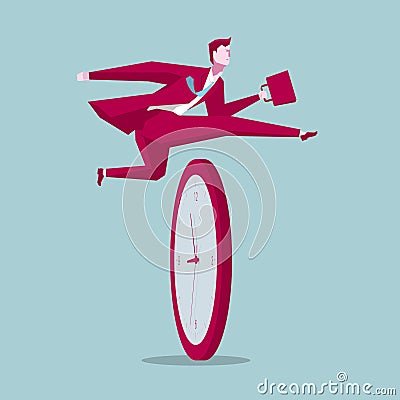 Businessman running,cross the clock. Vector Illustration