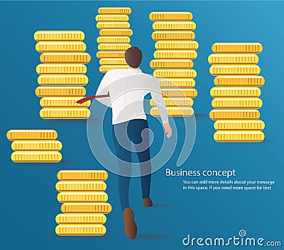 Businessman running with dollar coins vector. business concept illustration Vector Illustration