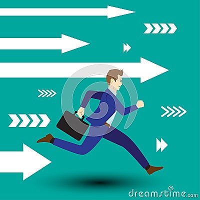 Businessman Running Forward With White Arrows Stock Photo