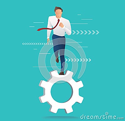 Businessman running on gear icon vector illustration Vector Illustration