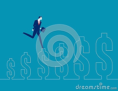 Businessman running on the growing dollar sign. Business profit vector illustration Vector Illustration