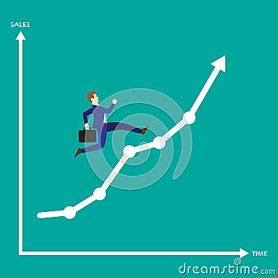 Businessman Running On Growth Line Graph Stock Photo