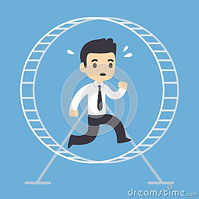 Businessman running in hamster wheel Vector Illustration