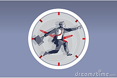 Businessman Running inside Big Watch. Illustration Concept of Business Activities Around the Clock Vector Illustration