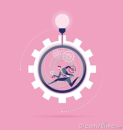 Businessman running inside wheel. Concept business vector illustration Vector Illustration