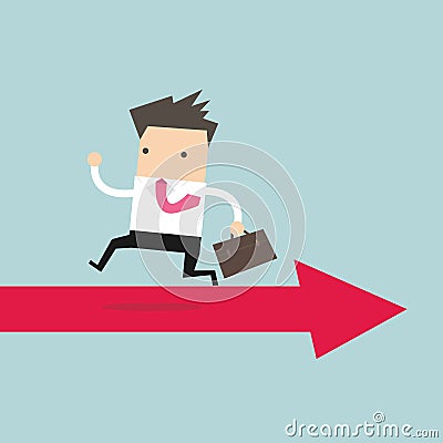 Businessman running opposite arrow way. Vector Illustration