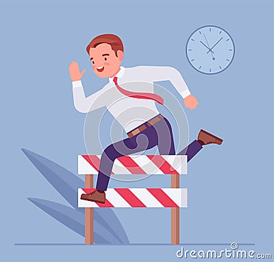 Businessman running over barrier, try to overcome difficulties, obstacles Vector Illustration