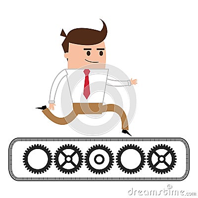 businessman running over gears icon Cartoon Illustration