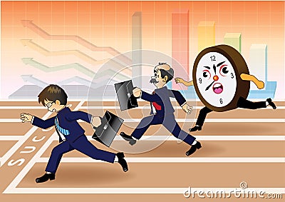 Businessman running a race against time Vector Illustration