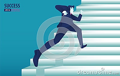 Businessman running into stairway to success. Catch the opportunity. background vector illustration Vector Illustration