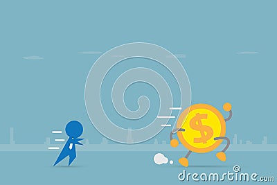 Businessman running to dollar coin, investment and business concept Vector Illustration