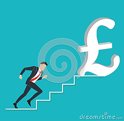 Businessman running to Pounds icon Vector Illustration