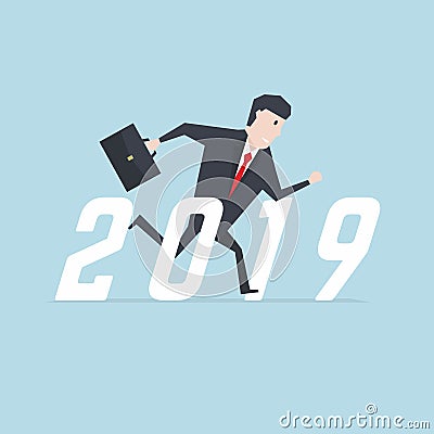 Businessman running to success 2019. Vector Illustration