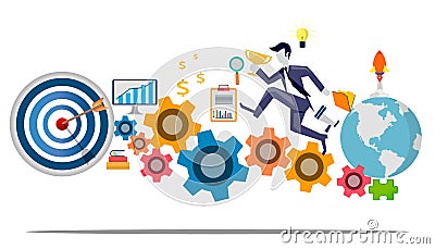 Businessman running to target.Plan Business Trading market analyze. flat design creativity Modern design Idea and Concept Vector Illustration
