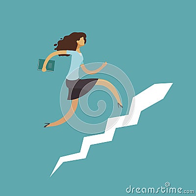 Businesswoman running up stairway. Career ladder, success concept. Business vector illustration Vector Illustration