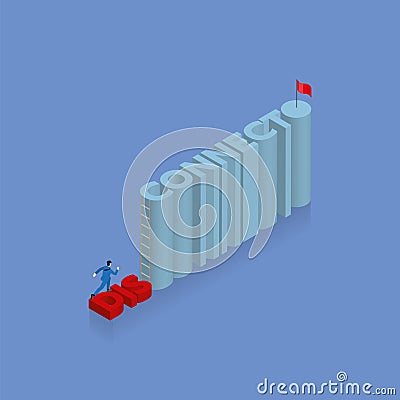 Businessman runs aim to target on text word DISCONNECT into CONNECT Vector Illustration