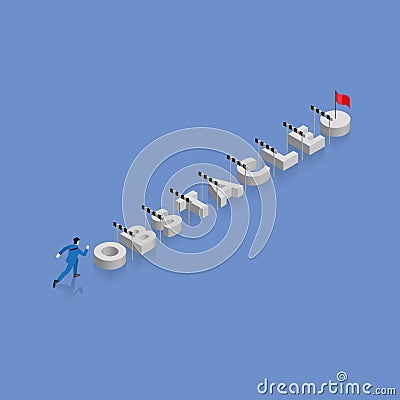 Businessman runs aim to target on the word OBSTACLE Vector Illustration