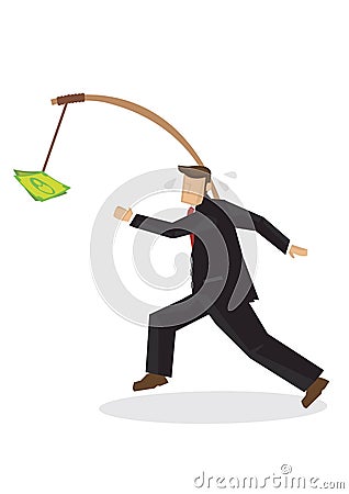Businessman runs for money. Concept for rat race or greed Vector Illustration