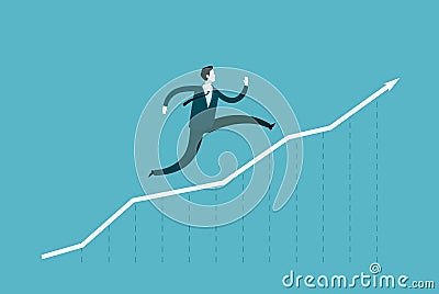 Businessman runs up the arrow. Career success, business concept. Infographics vector illustration Vector Illustration