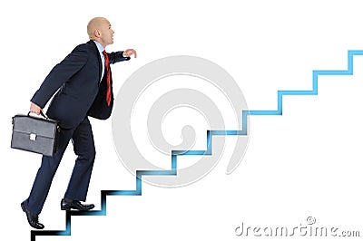 Businessman runs up the career ladder Stock Photo