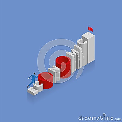 Businessman runs up a stair, a staircase is the word ECONOMIC Vector Illustration