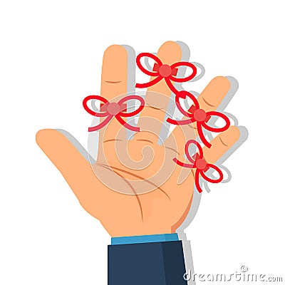 Businessman`s hand with Reminder string on finger. Vector Illustration