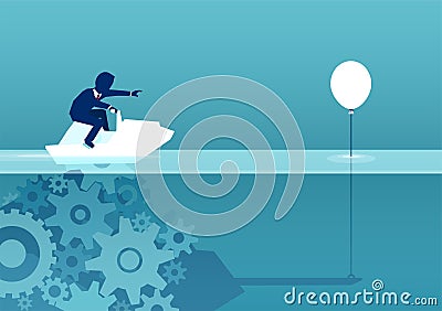 Businessman sailing to safe point Vector Illustration