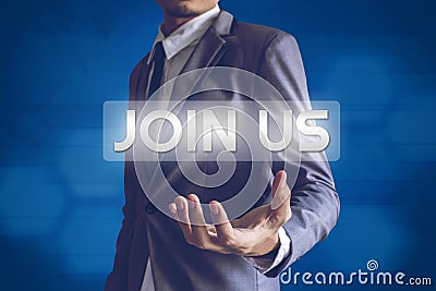 Businessman or Salaryman with JOIN US text modern interface conc Stock Photo