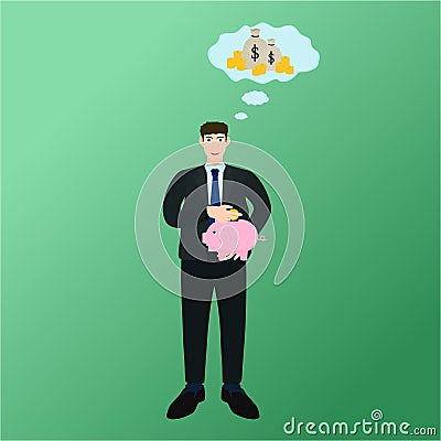 Businessman saving money piggy bank concept Vector Illustration