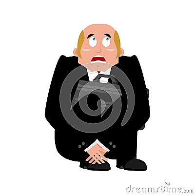 Businessman scared isolated. frightened business man. Boss fear. Vector Illustration