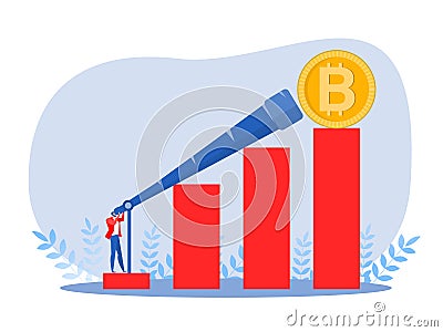 Businessman searches for a new growth currency,bitcoin opportunities and new profits vector illustration Vector Illustration