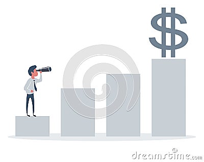 Businessman searches for a new horizon, a new business opportunities and at new profits. Vector Illustration